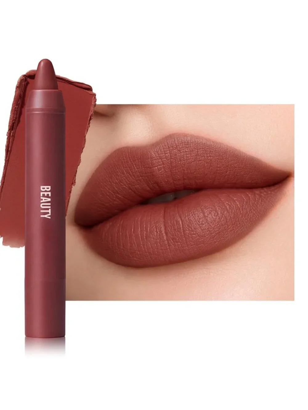 Women's E07# Brick Rose 24 Hour Long-lasting Rose Matte Lipstick Crayon